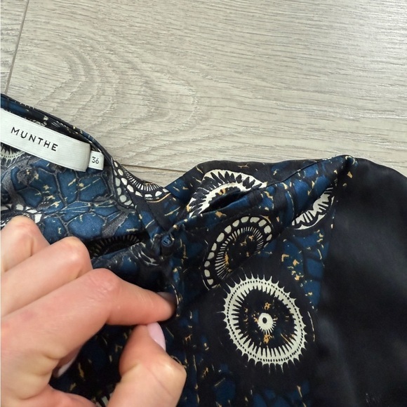 Munthe Blue and Black Patterned Silk Shirt Midi Dress - Picture 5 of 8